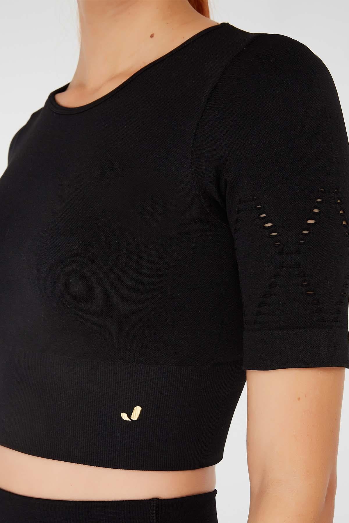 Jerf-Naples Kısa Kol Crop Top Econyl Siyah-Crop Top-3-milagron.live