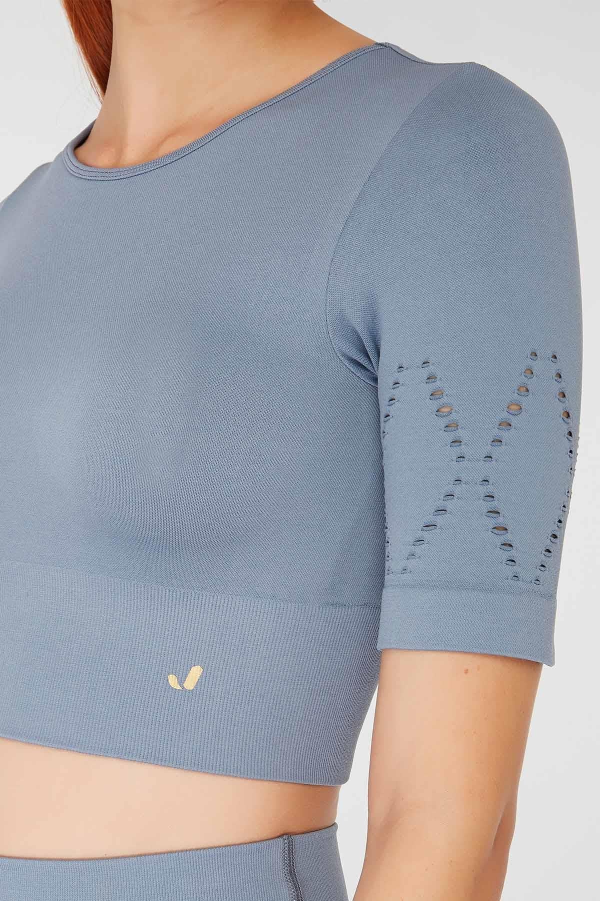 Jerf-Naples Kısa Kol Crop Top Econyl Stone-Crop Top-3-milagron.live