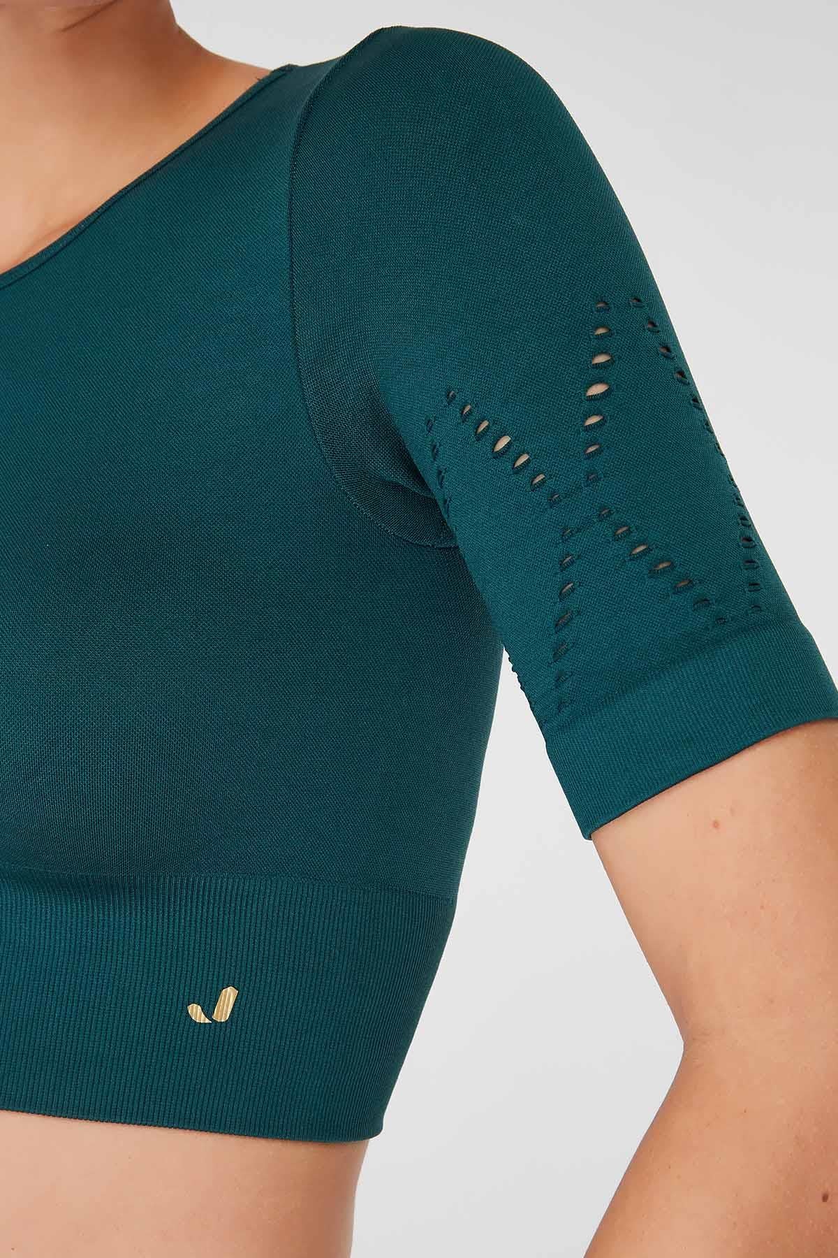Jerf-Naples Kısa Kol Crop Top Econyl Yeşil-Crop Top-3-milagron.live