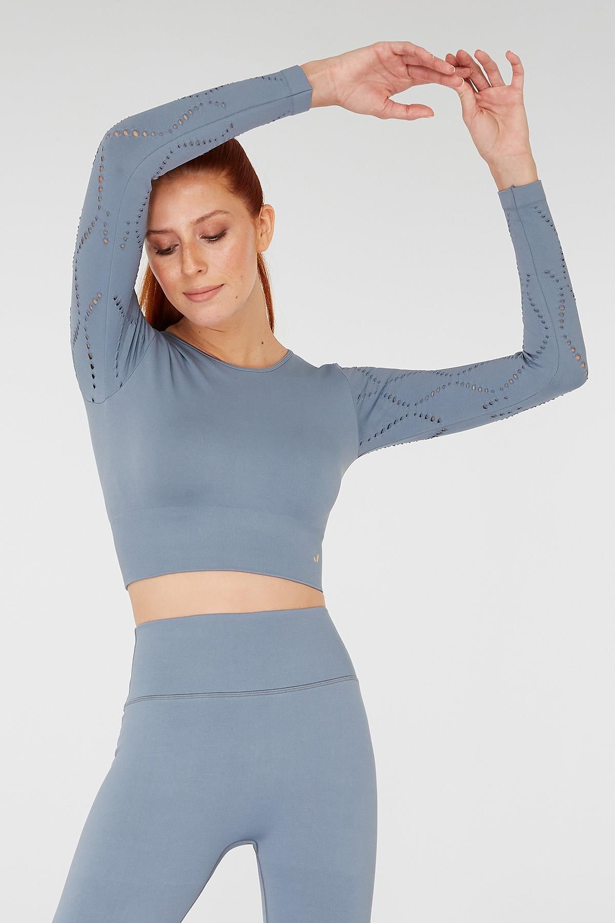 Jerf-Naples Uzun Kol Crop Top Econyl Stone-Crop Top-2-milagron.live