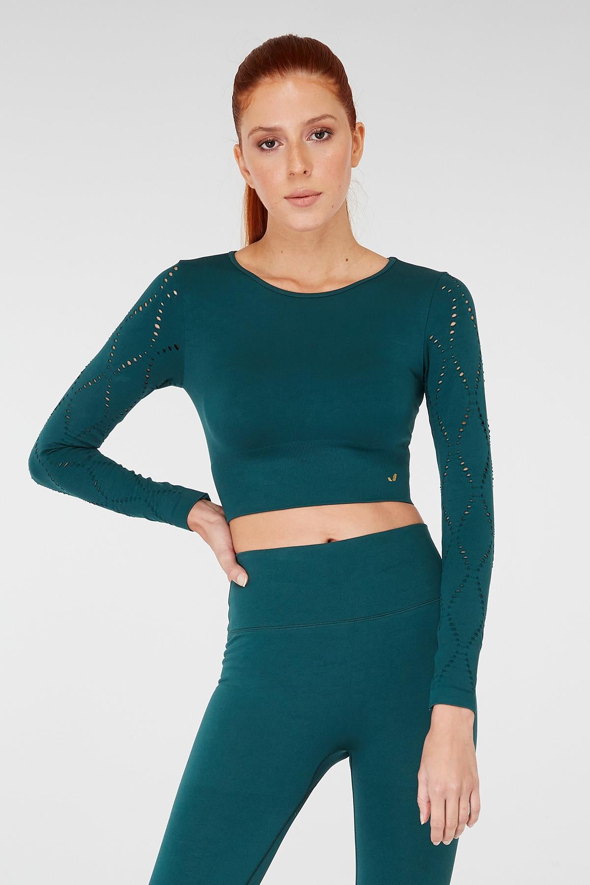 Jerf-Naples Uzun Kol Crop Top Econyl Yeşil-Crop Top-2-milagron.live
