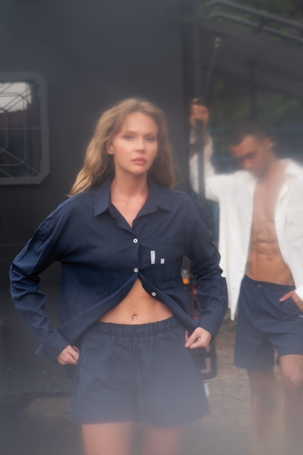 Kahshan-Navy 'saint' Women Oversize Linen Shirt-Gömlek-3-milagron.live