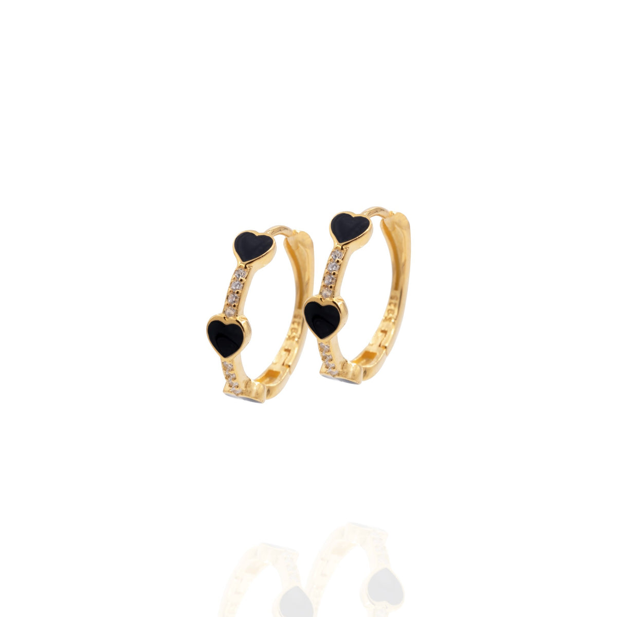 Kimolos-SORUNLU - Black Lovers 925 Ayar Gümüş Zirkon Taşlı Gold Ve Siyah Renk Kalpli Halka Küpe-Küpe-1-milagron.live