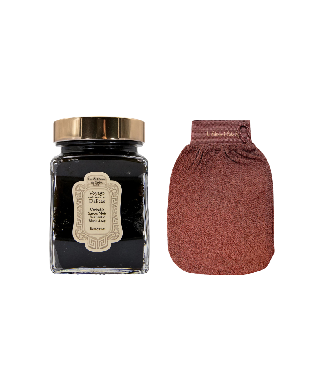 La Sultane De Saba-Ideal Couple: Real Black Soap With Eucalyptus Essential Oil + Kessa Glove-2-milagron.live