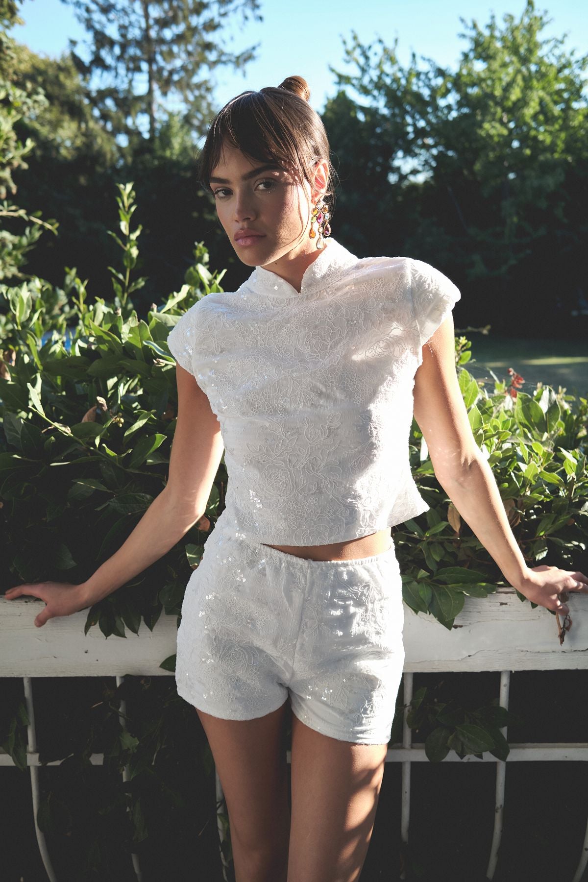Swan Payetli Bluz | Beyaz