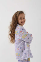 Let's Be Friends-Organik Muslin Pijama Takımı - Lila Okul Desen-Pijama Takımı-3-milagron.live