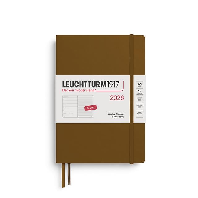 Leuchtturm 1917-Leuchtturm1917 Orta Boy (A5) 12 Aylık Ajanda Ve Not Defteri (çizgili) 2026 Sert Kapak, İngilizce, Spicy Brown372662-Özel Defterler-1-milagron.live