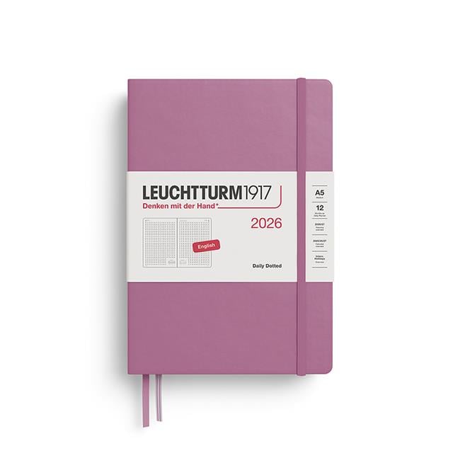 Leuchtturm 1917-Leuchtturm1917 Orta Boy (A5) 12 Aylık Günlük Ajanda (Noktalı) 2026 Sert Kapak, İngilizce, Dusty Rose372781-Özel Defterler-1-milagron.live