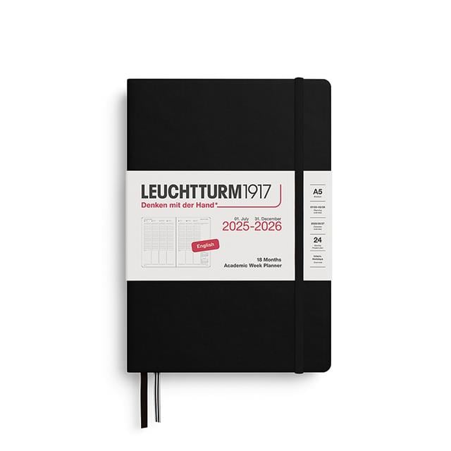 Leuchtturm 1917-Leuchtturm1917 Orta Boy (A5) Akademik 18 Aylık Hafta Ajandası 2026 Sert Kapak, İngilizce, Siyah 372815-Özel Defterler-1-milagron.live