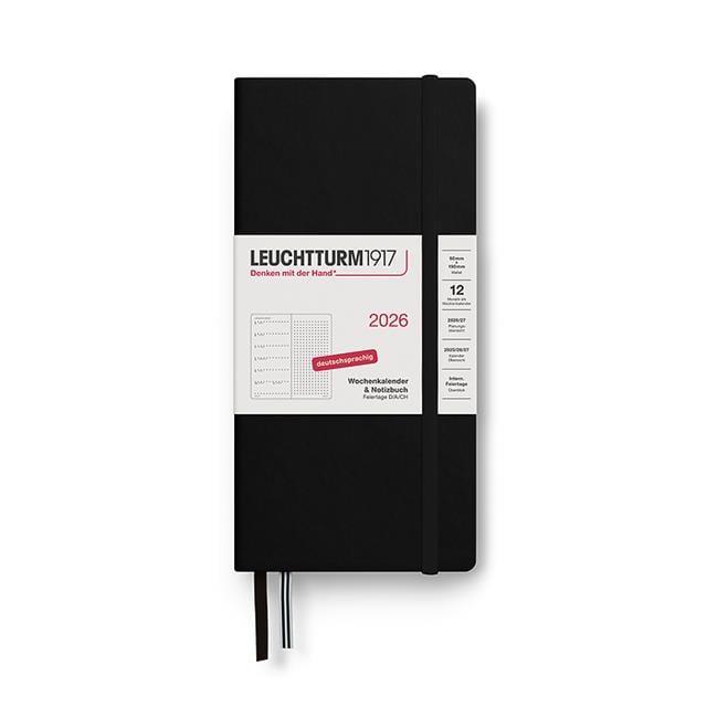 Leuchtturm 1917-Weekly Planner & Ajanda Defter Noktalı Wallet (B6+ X A6) 2026, Black, English 372877-Noktalı-1-milagron.live