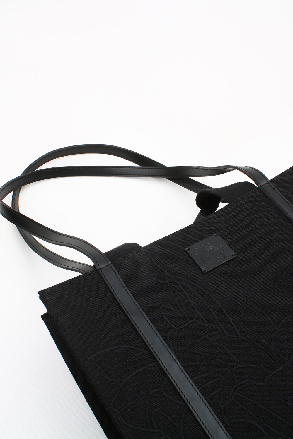 Embroidered Black Canvas Tote - 6