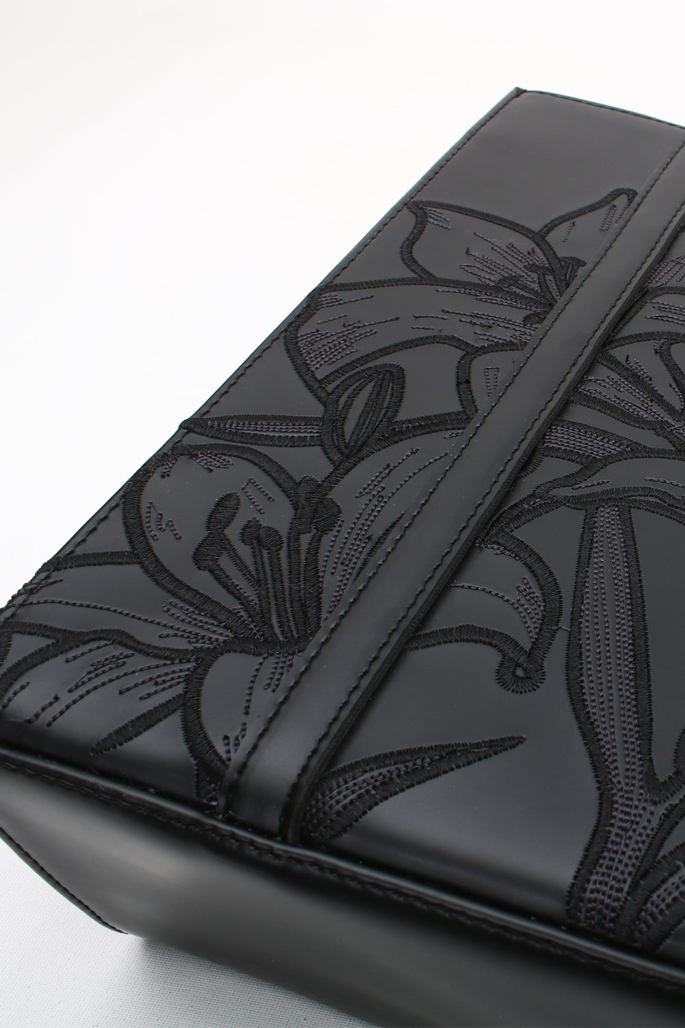 Embroidered Black Leather Tote - 6