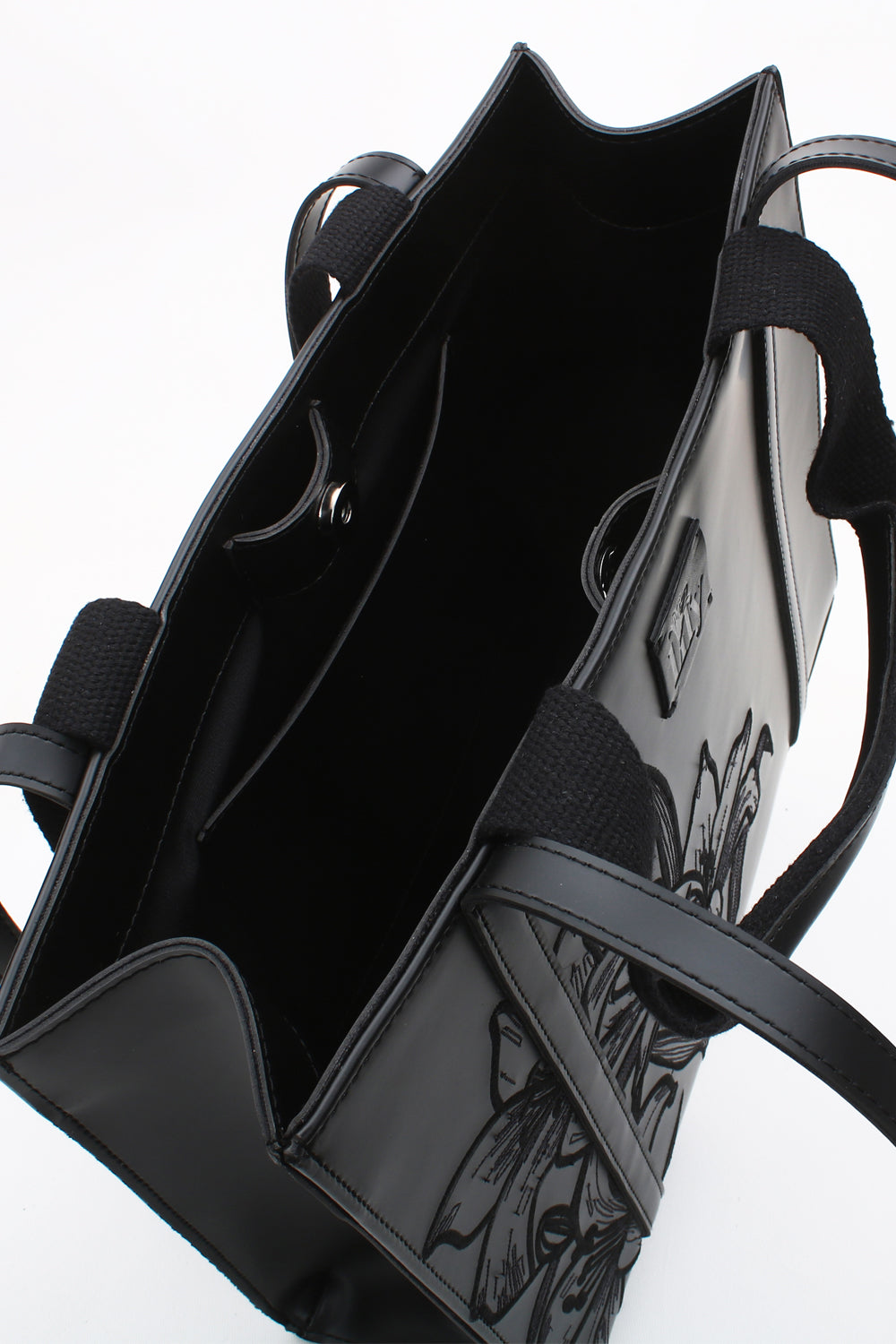 Embroidered Black Leather Tote - 8