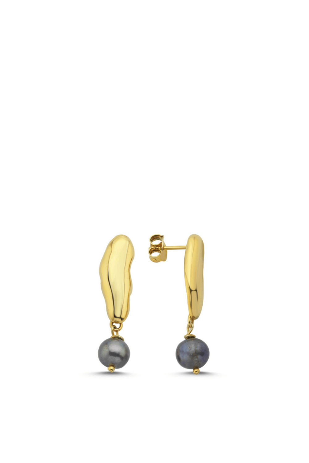 Linya Jewellery-Gera Siyah İncili Sallantılı Küpe Gold-Küpe-1-milagron.live