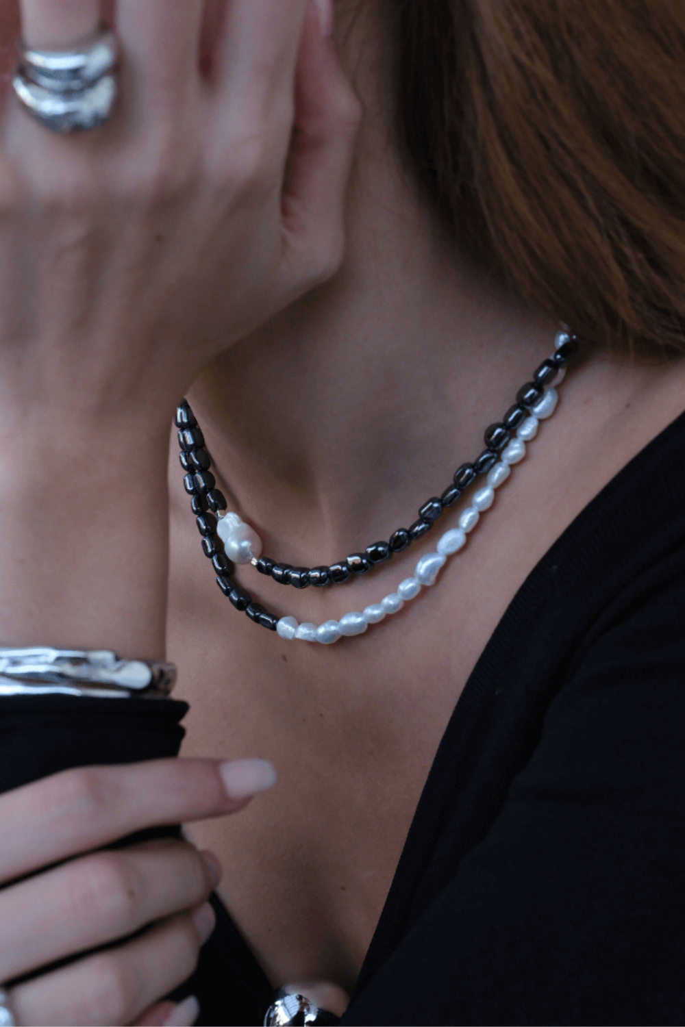 Linya Jewellery-Maori Siyah Beyaz İnci Kolye-Kolye-3-milagron.live