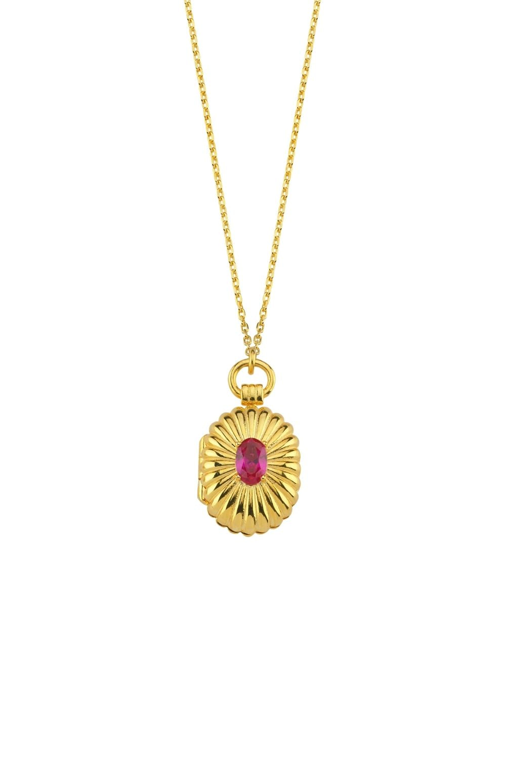 Mini Bordo TaşLı Kapaklı Madalyon Kolye Gold - 1