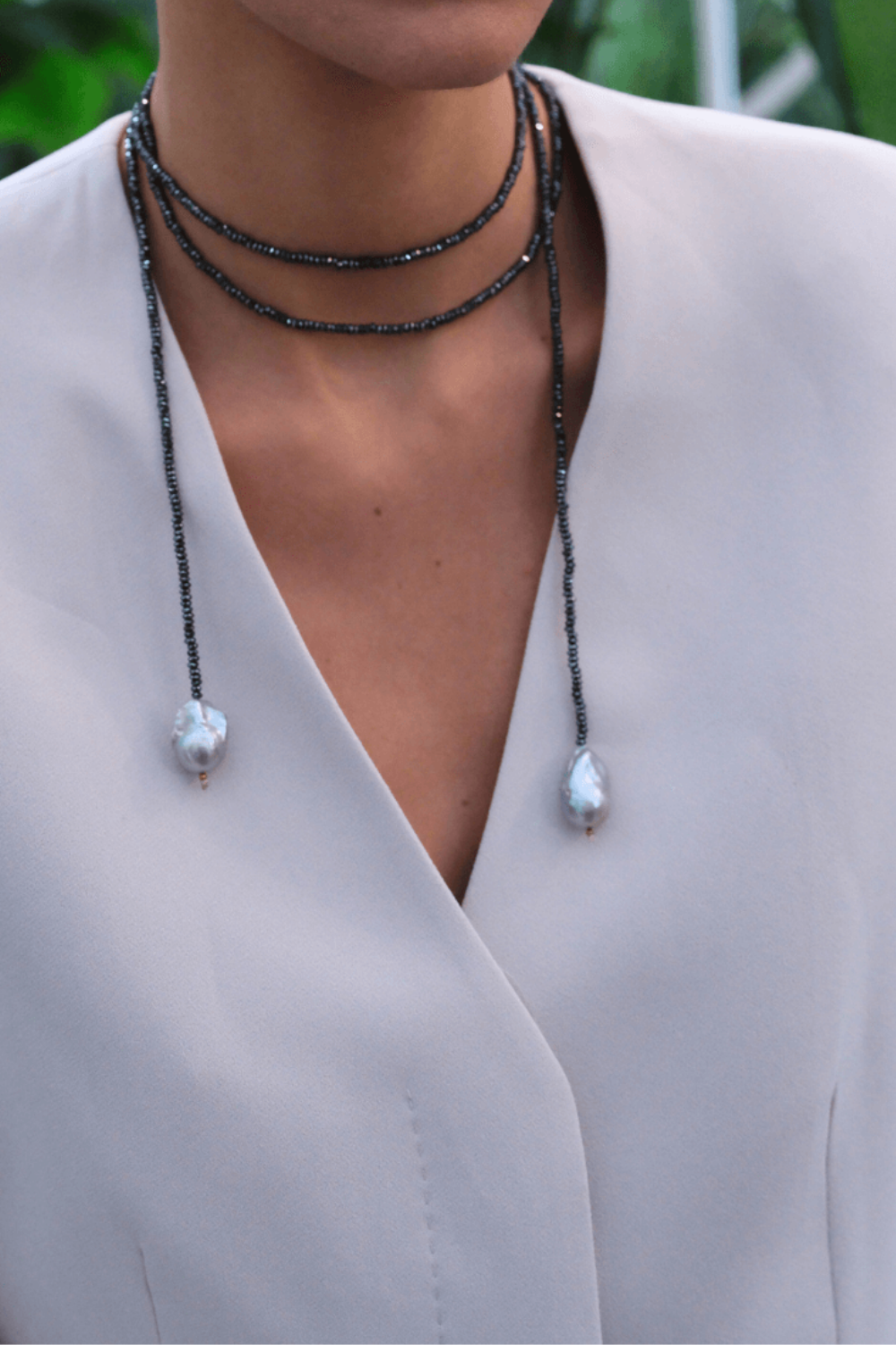 Linya Jewellery-Sedna Barok İncili Hematit Taşlı Uzun Kolye-Kolye-3-milagron.live