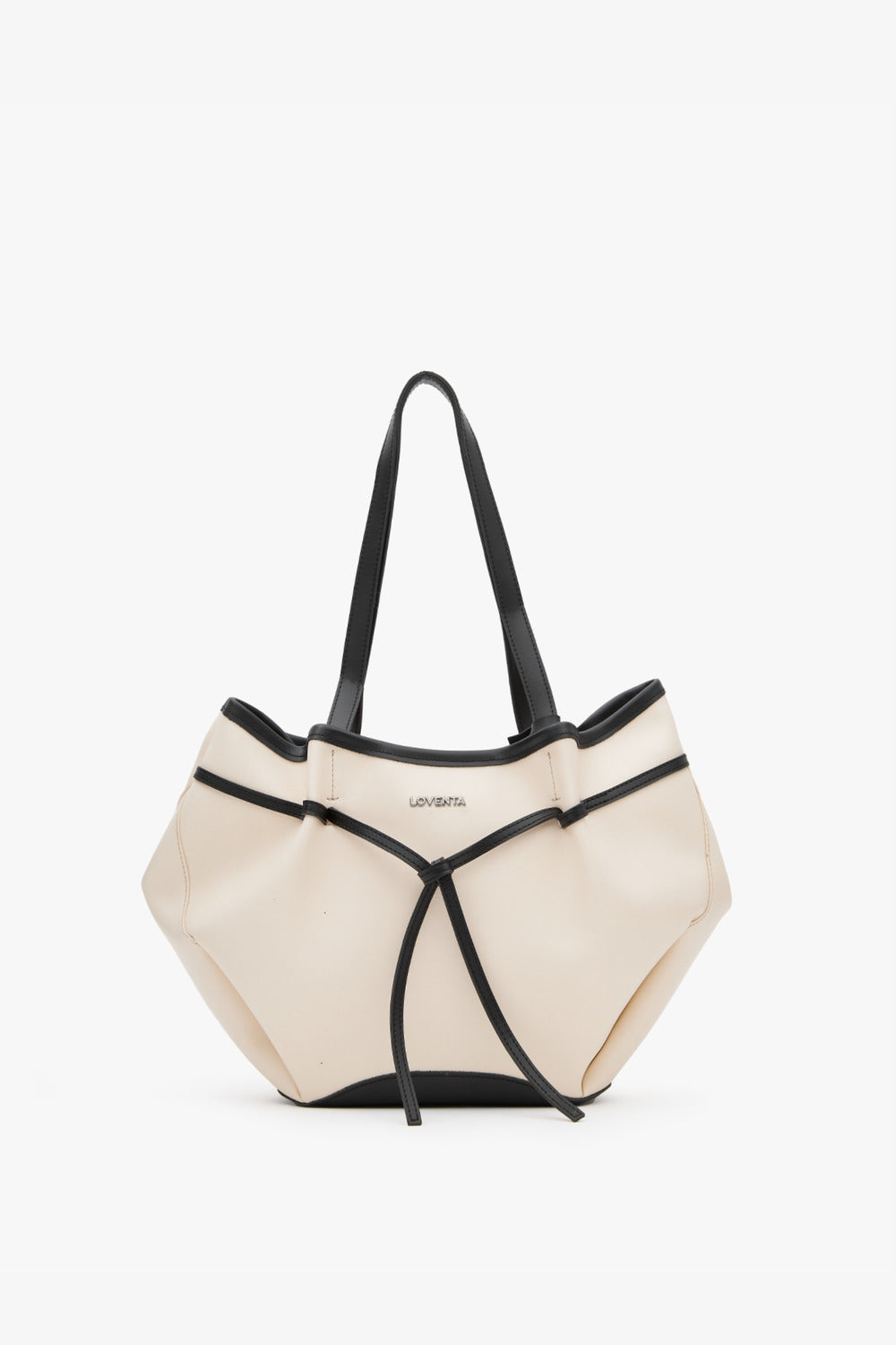 Loventa-Large Tote Bag Bej & Siyah Niesha-Omuz Çantası-5-milagron.live