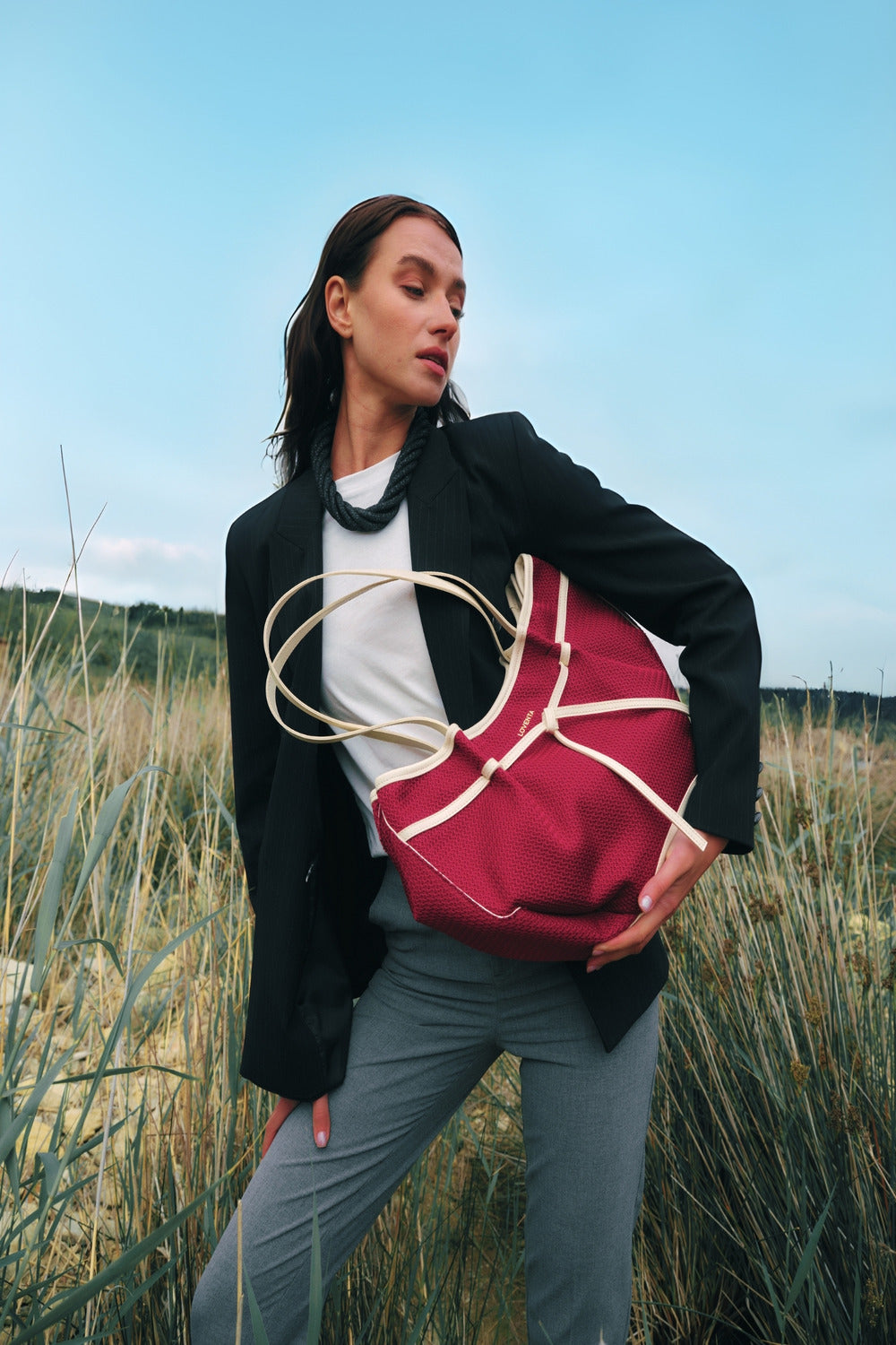 Loventa-Large Tote Bag Kırmızı & Bej Niesha Allure-Omuz Çantası-2-milagron.live