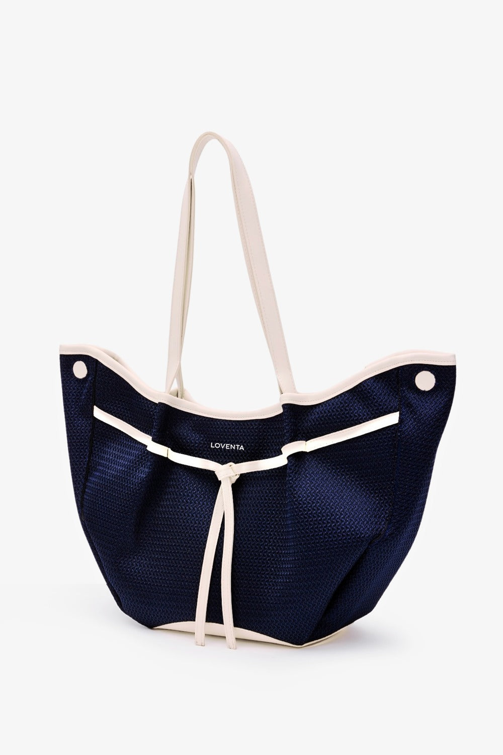 Loventa-Large Tote Bag Lacivert & Bej Niesha Allure-Omuz Çantası-3-milagron.live