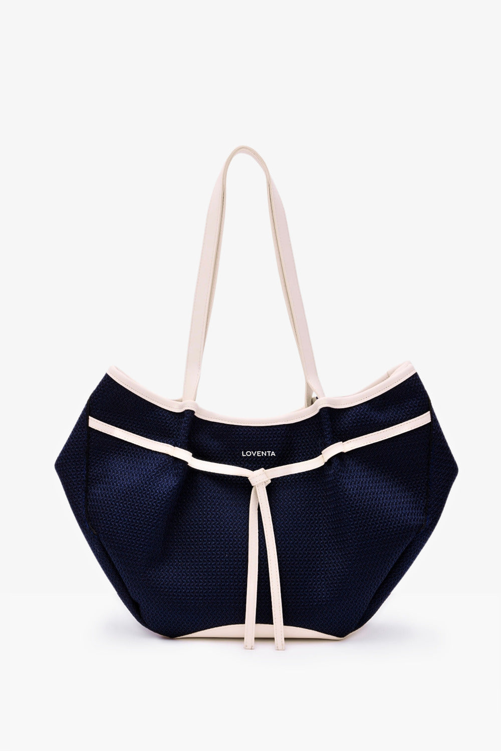 Loventa-Large Tote Bag Lacivert & Bej Niesha Allure-Omuz Çantası-4-milagron.live