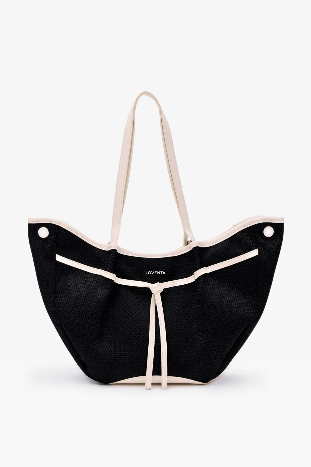 Loventa-Large Tote Bag Siyah & Bej Niesha Allure-Omuz Çantası-1-milagron.live