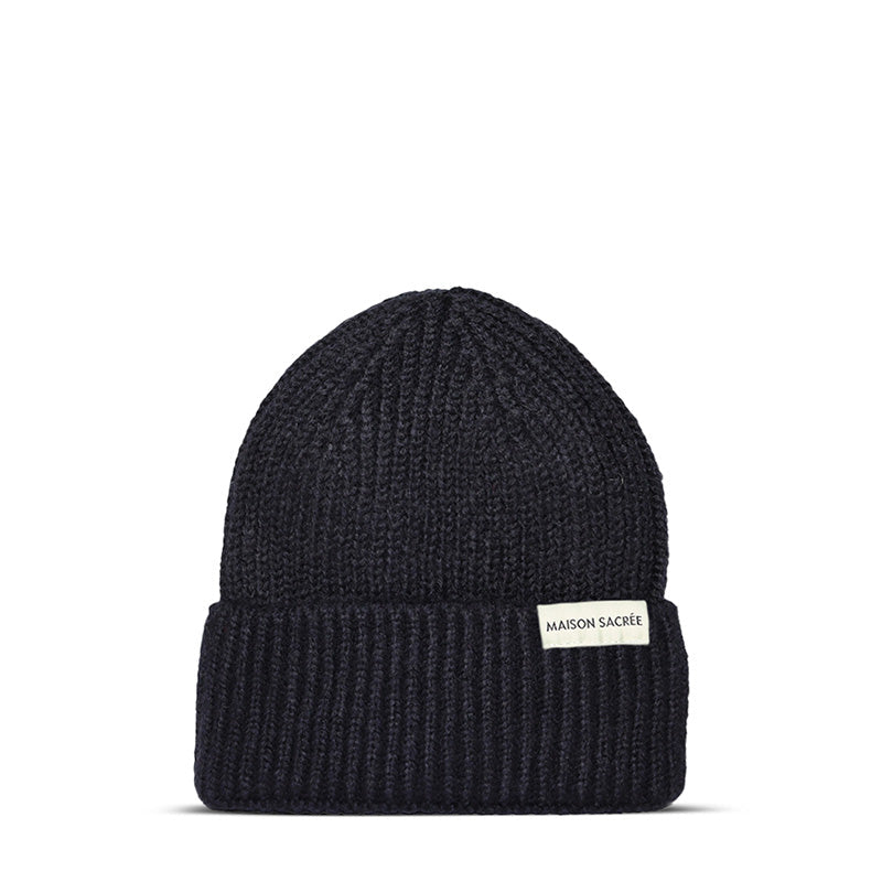 Maison Sacrée-Ms Navy Knitted Beanie-Bere-1-milagron.live