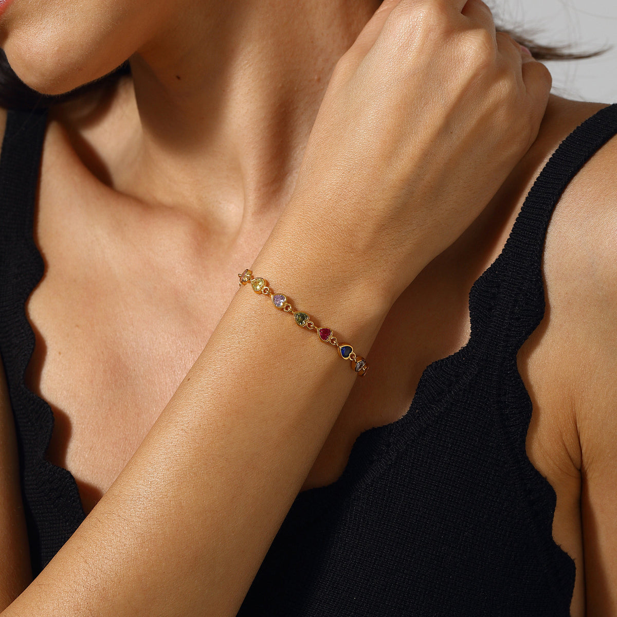 Maison Soula-Many Tiny Hearts Tennis Bracelet Version 2 Multicolor-Bracelet-5-milagron.live