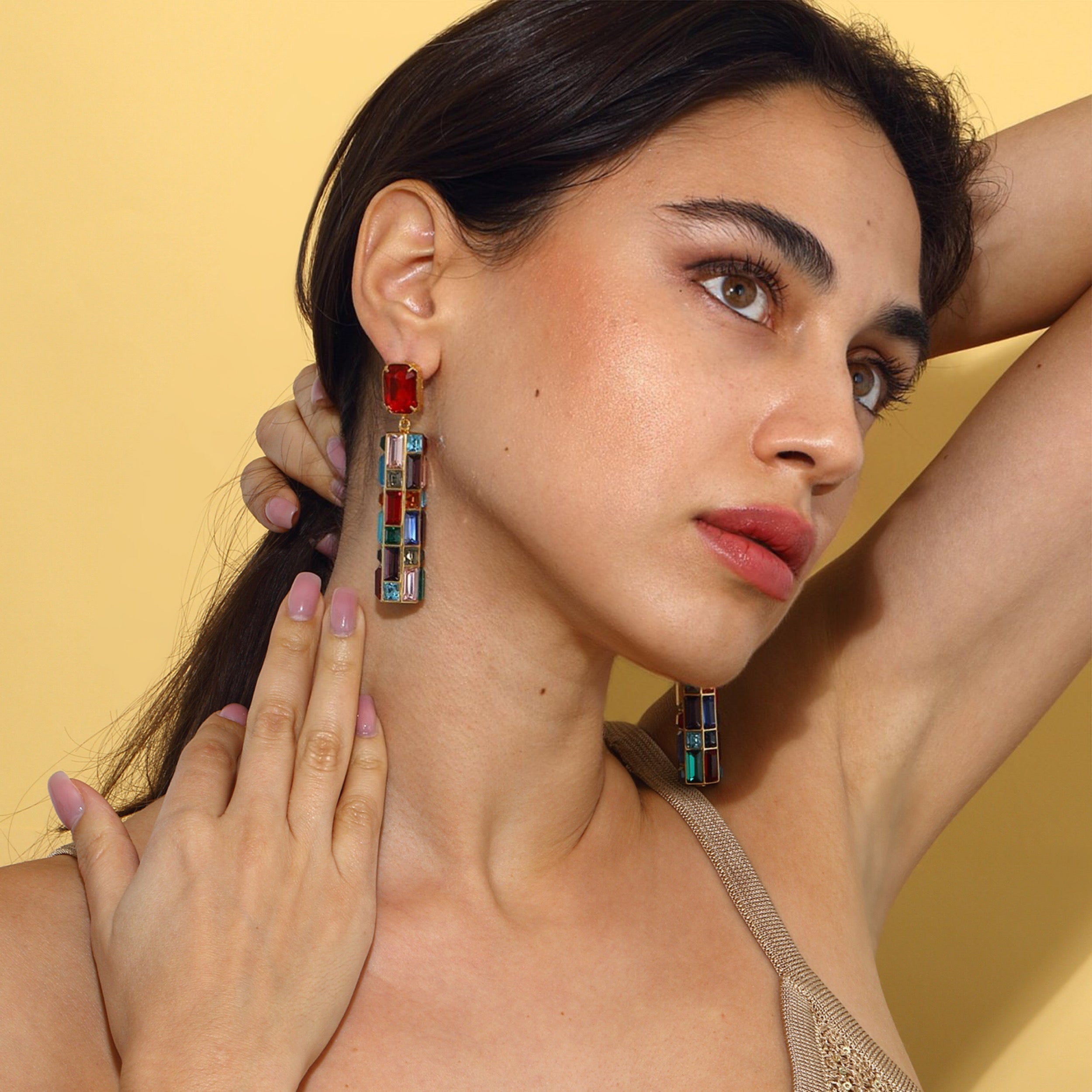 Maison Soula-Gloria Earrings Emerald Red-Earrings-2-milagron.live