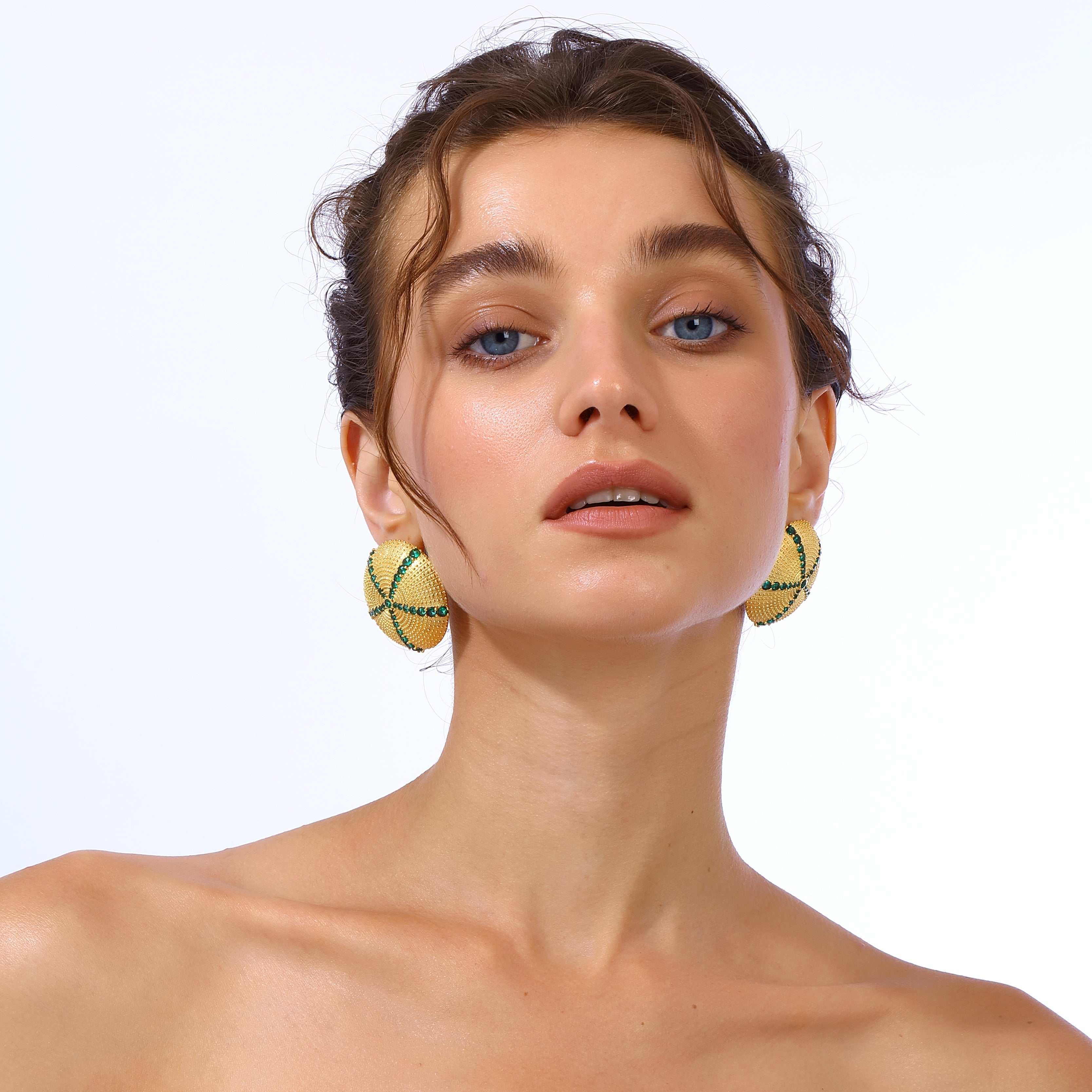 Maison Soula-Sea Urchin Earrings Emerald Green-Earrings-4-milagron.live