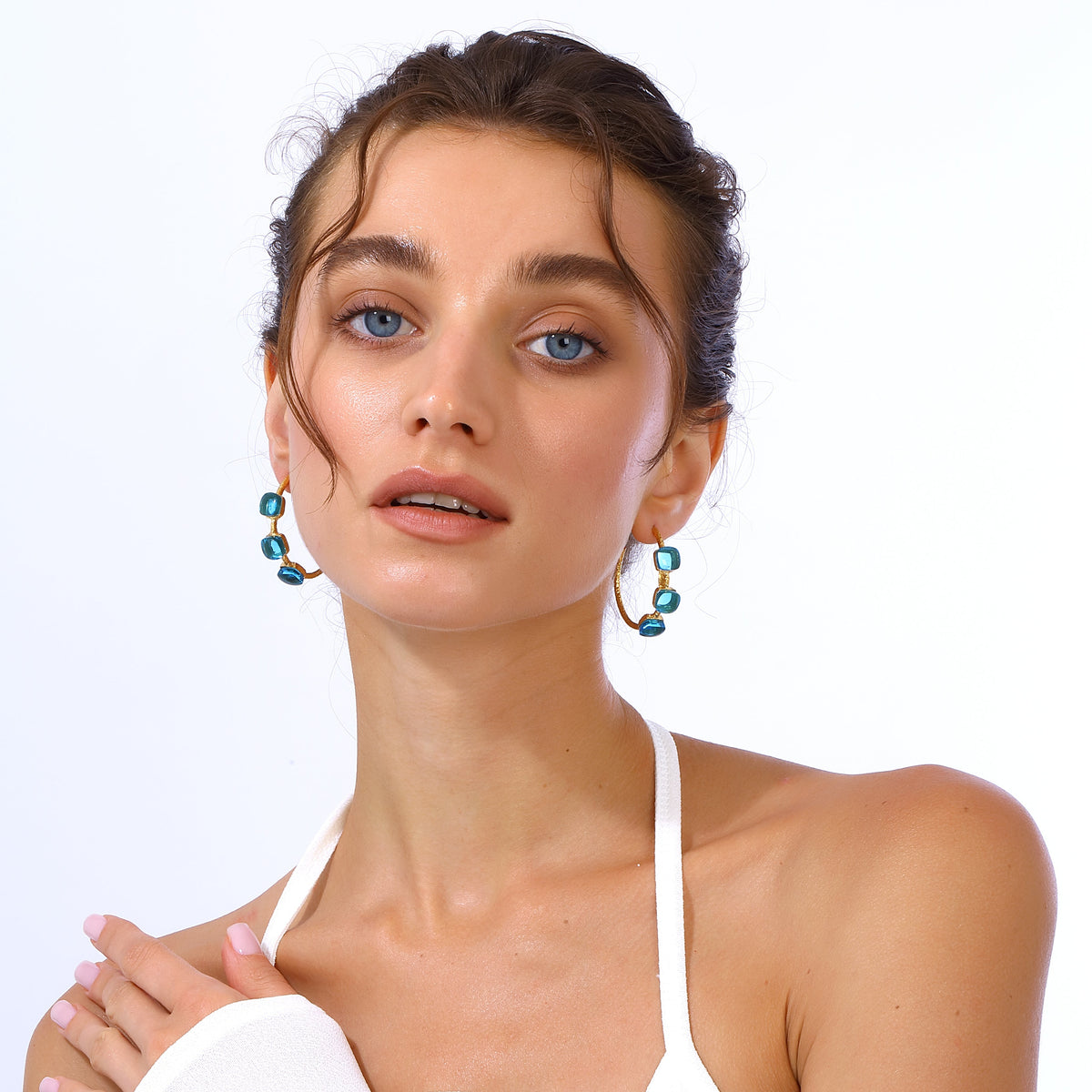 Maison Soula-Siena Hoop Earrings Aquamarine Blue-Earrings-5-milagron.live