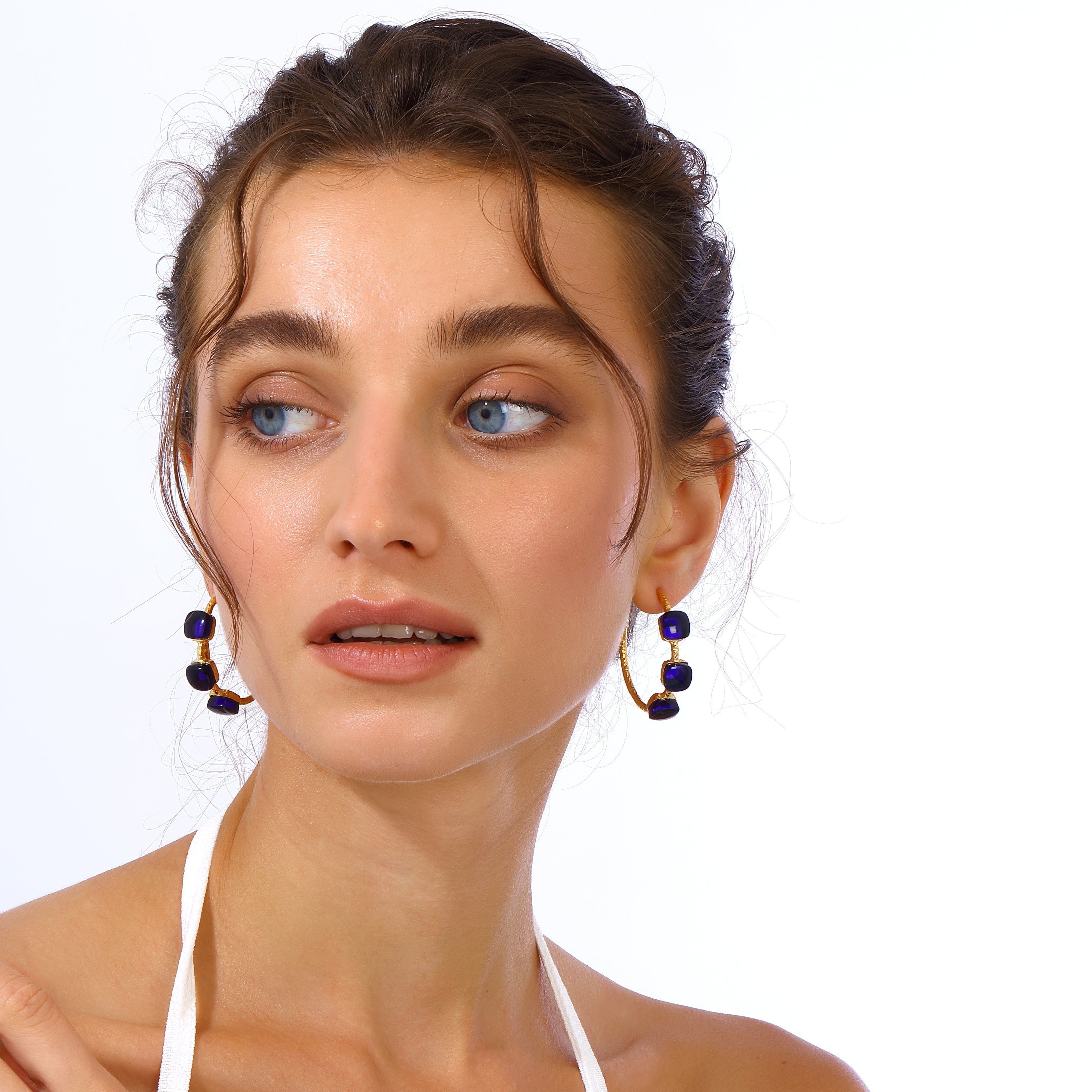 Maison Soula-Siena Hoop Earrings Matte Navy Blue-Earrings-2-milagron.live