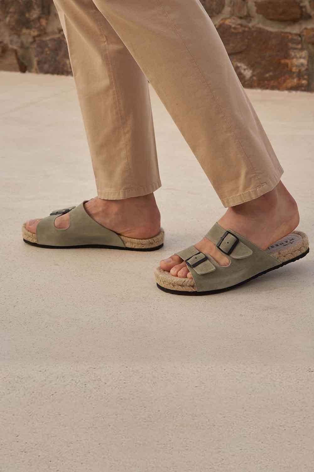 Manebi-Hamptons Nordic Sandals Military Green-Sandalet & Terlik-2-milagron.live