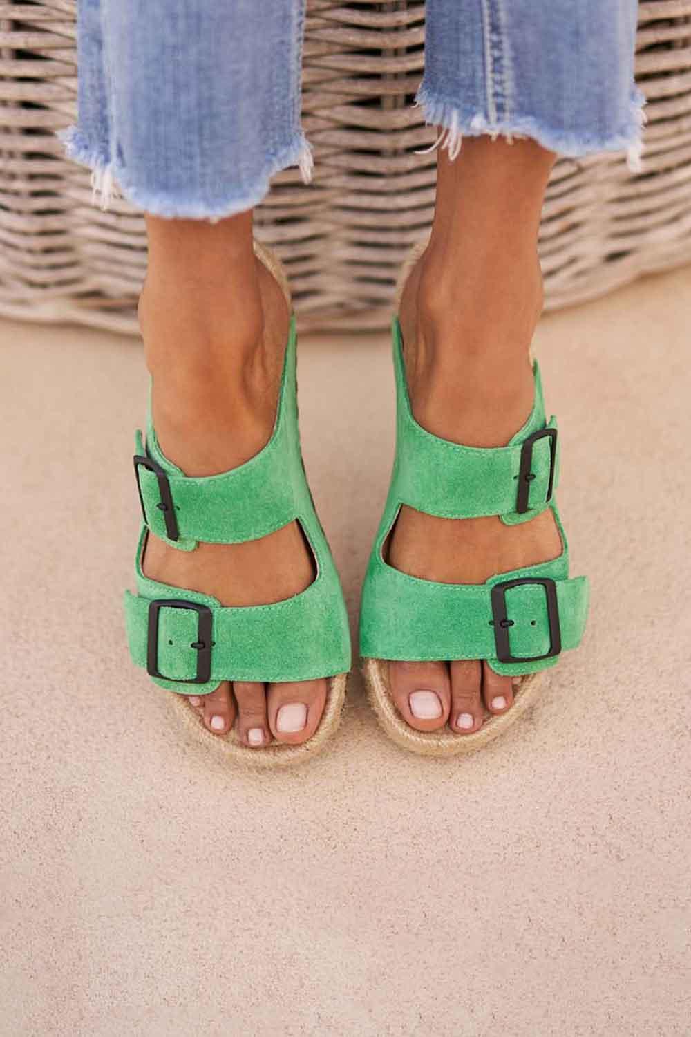 Manebi-Hamptons Nordic Sandals Palm Green-Sandalet & Terlik-3-milagron.live