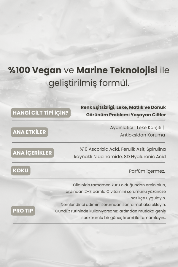 Marine Algae | %10 Saf C Vitamini Leke Karşıtı & Aydınlatıcı Serum 30 Ml