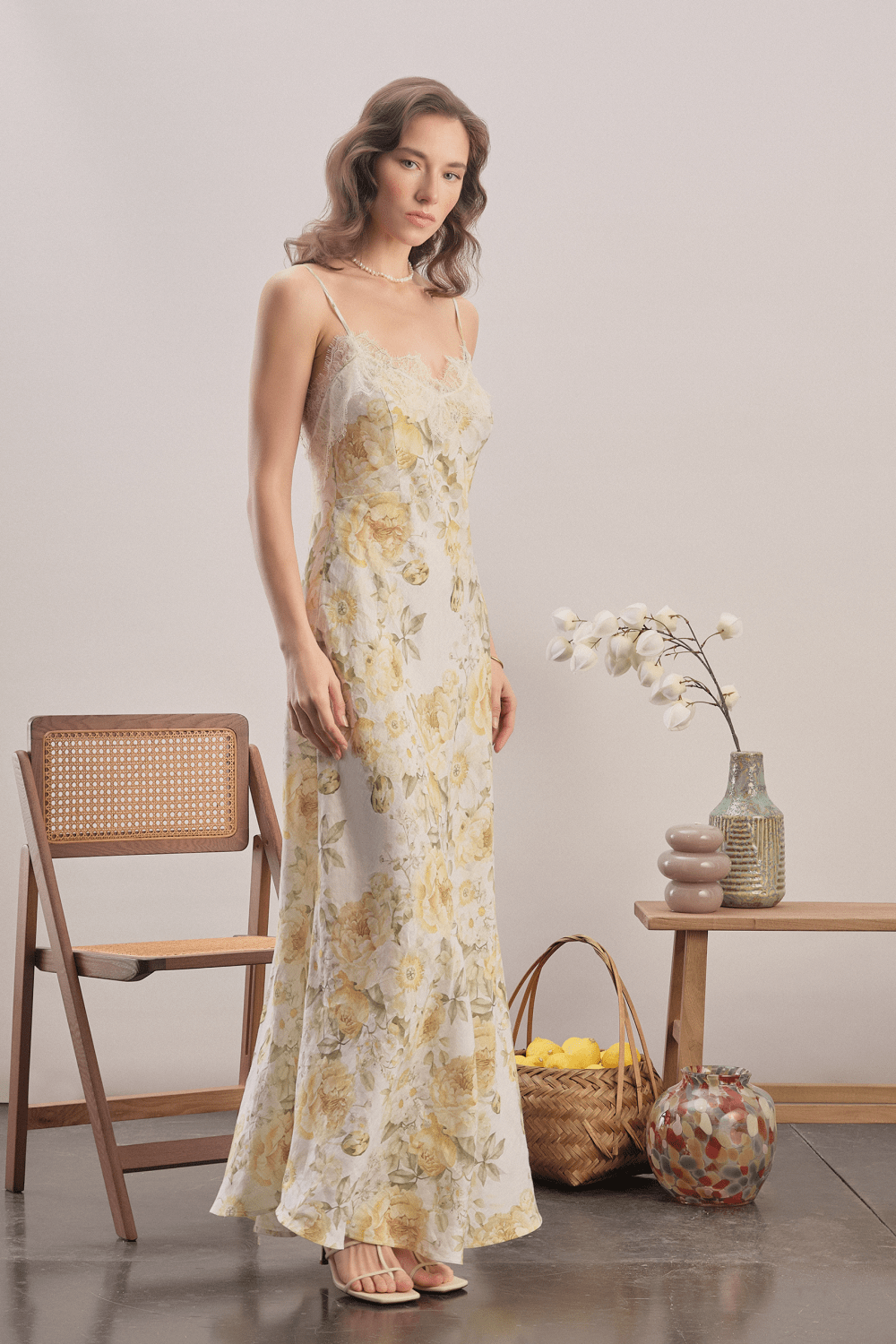 Mavlo-Yellow Meadow Çiçekli Keten Maxi Elbise-Elbise-2-milagron.live