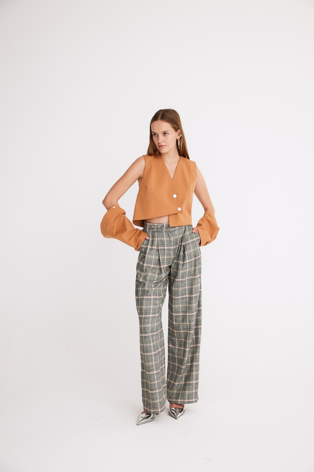 Mirimalist-Ekose Pilise Maxi Pantolon-Kumaş Pantolon-4-milagron.live
