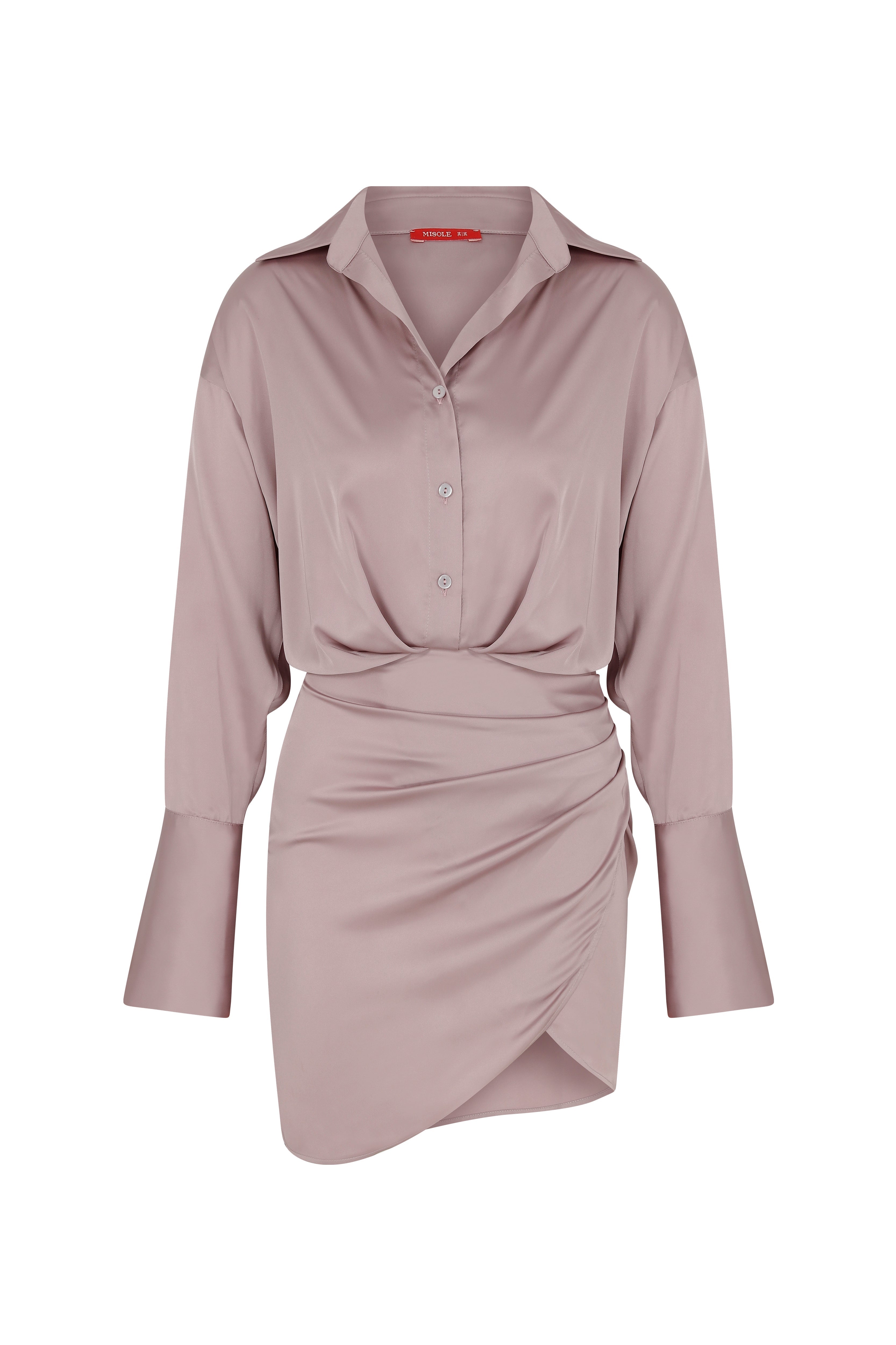 Asymmetrical Satin Shirt Dress