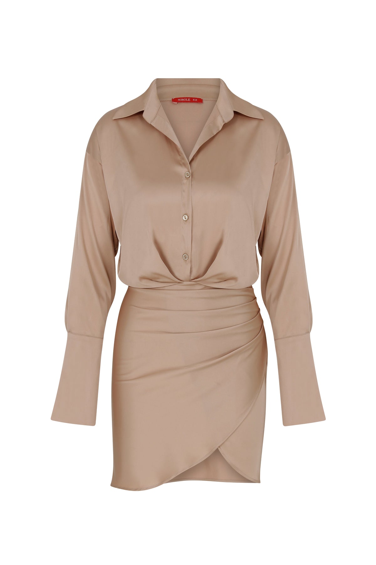 Asymmetrical Satin Shirt Dress