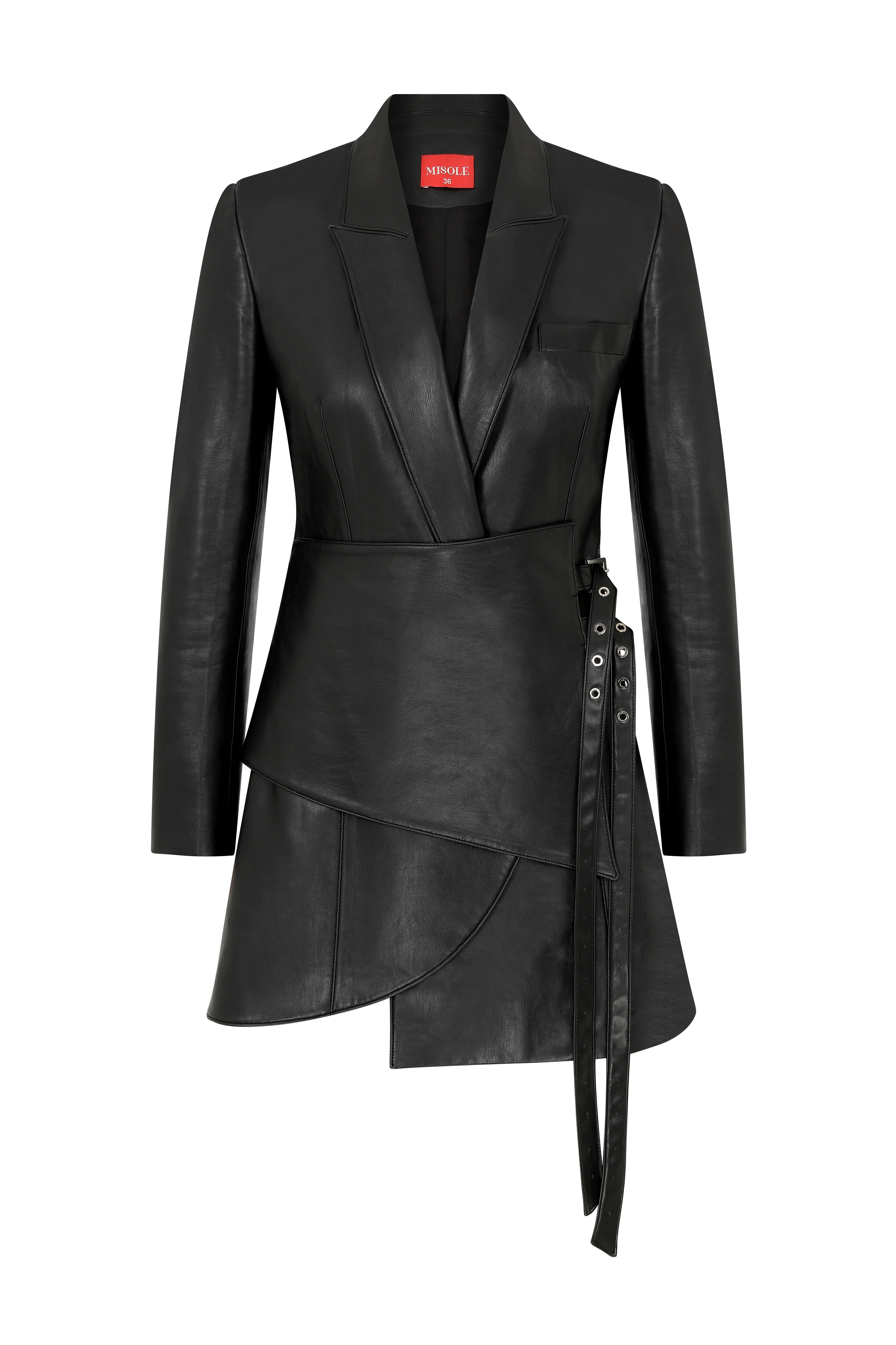 Black Leather Blazer Dress - 2