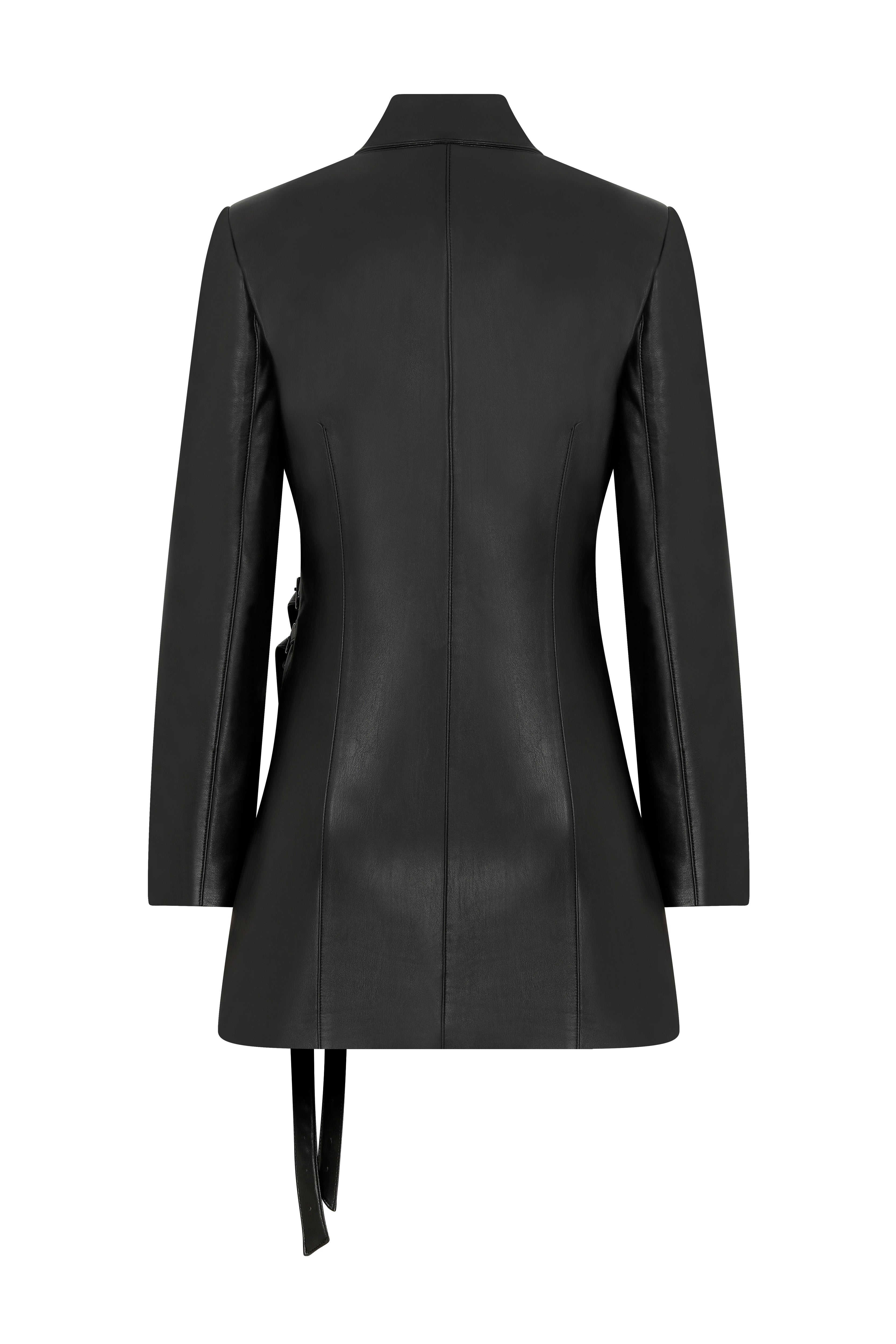 Black Leather Blazer Dress - 3