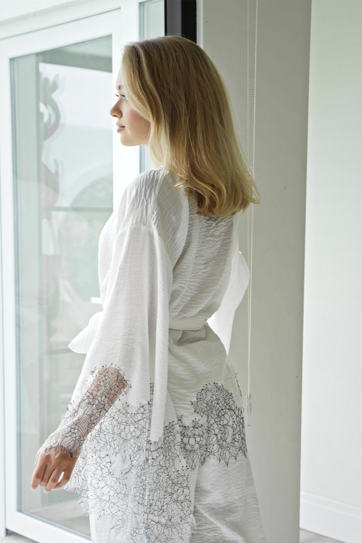 Fransiz Dantelli Keten KiMono-Pantolon Takim