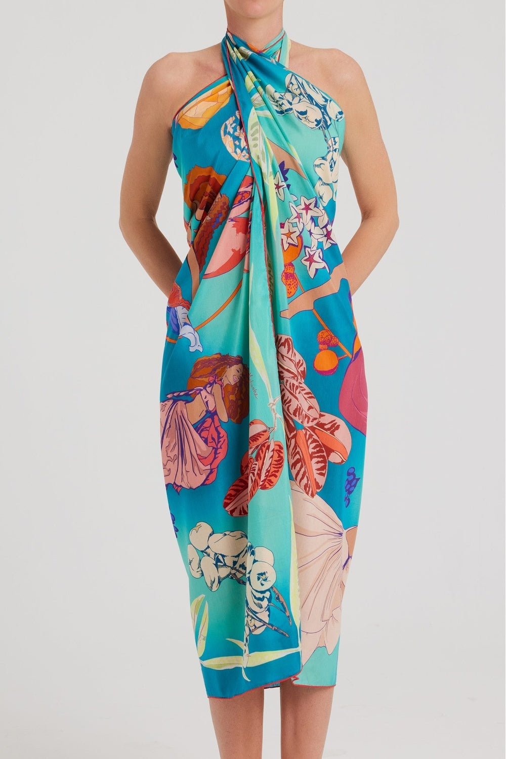 Mokoshe-Saga In Mauritius & Turquoise And Red-Şal & Fular-7-milagron.live