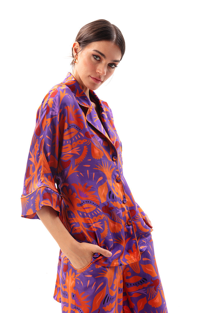 Movom Swimwear-Mauve Pajama Style Shirt-Bluz-2-milagron.live