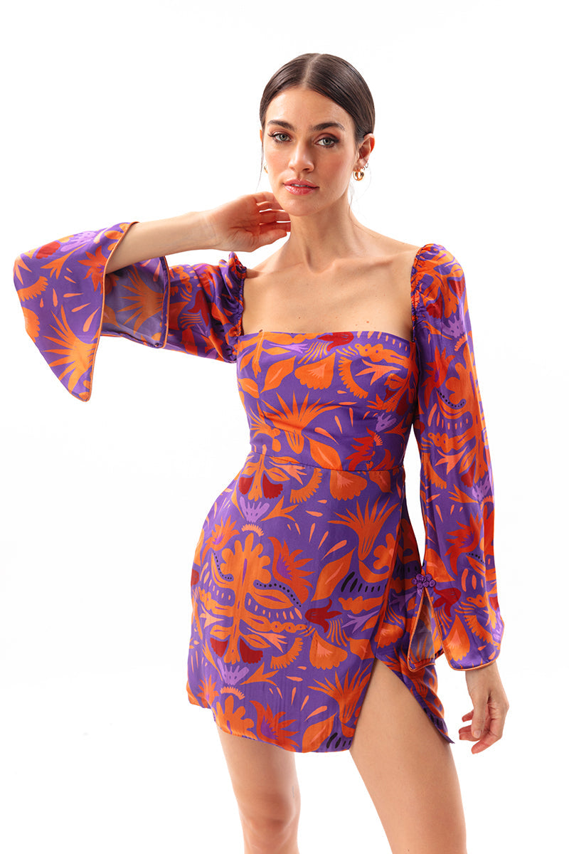 Movom Swimwear-Mauve Square Neck Dress-Elbise-4-milagron.live
