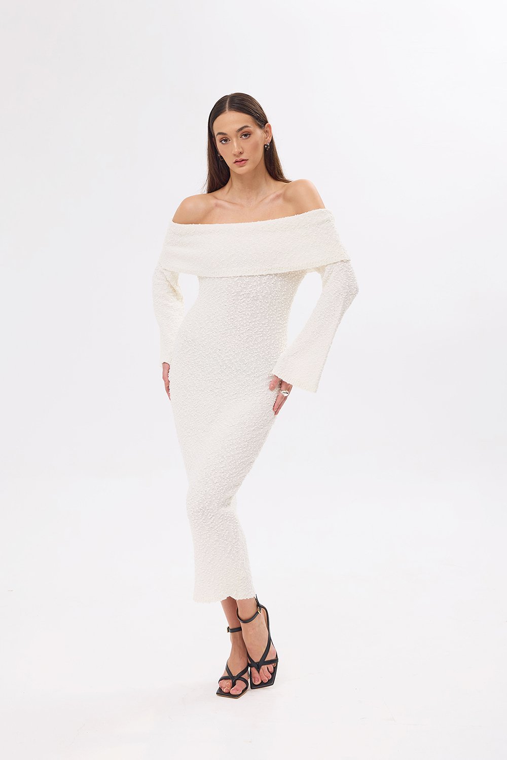 Mozto-Dora Knitted Beige Dress-Elbise-1-milagron.live