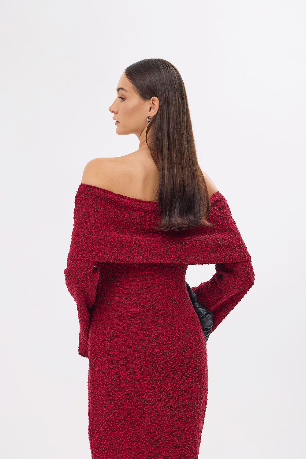 Mozto-Dora Knitted Burgundy Dress-Elbise-3-milagron.live
