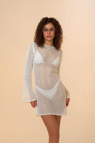 Mozto-Luna Knitted White Mini Beach Dress-Elbise-4-milagron.live