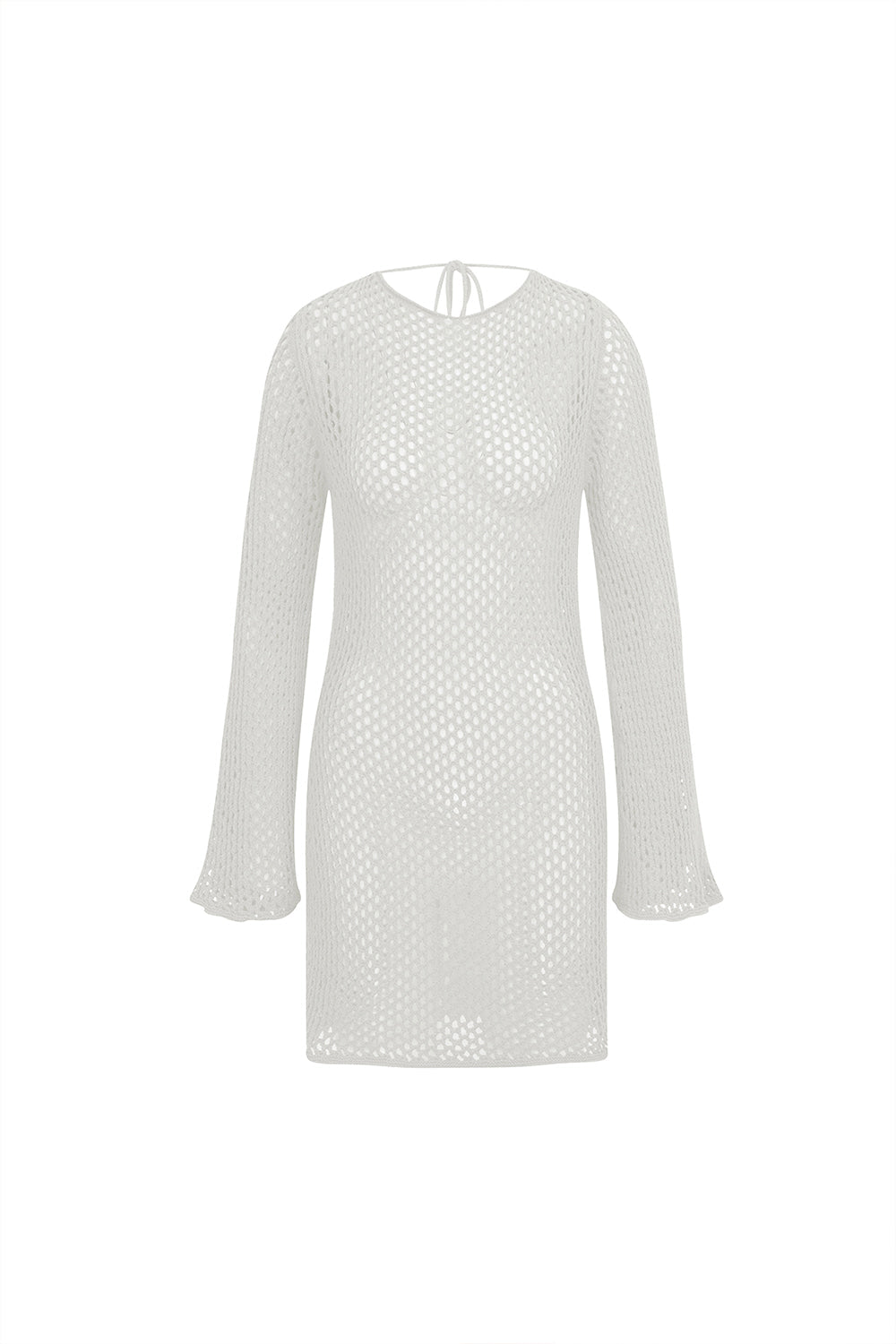 Mozto-Luna Knitted White Mini Beach Dress-Elbise-5-milagron.live