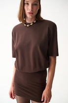 Naia-Miu T Shirt Elbise / Kahverengi-Elbise-3-milagron.live